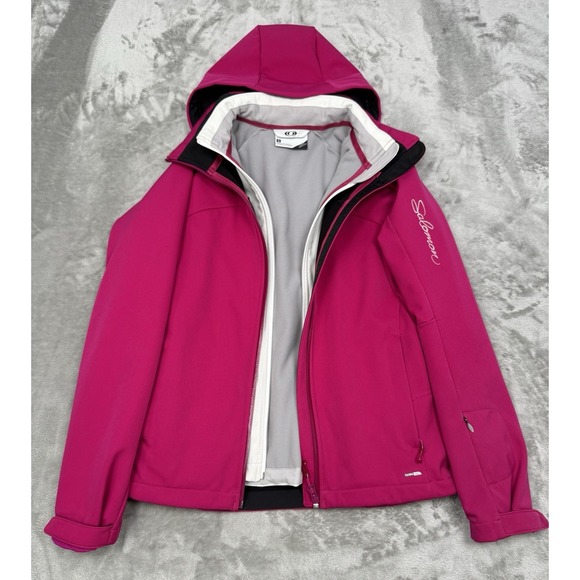 Salomon Jackets & Blazers - Salomon 2pc Soft Shell Jacket Set Womens Small S Pink White Hooded Coat Wind Ski